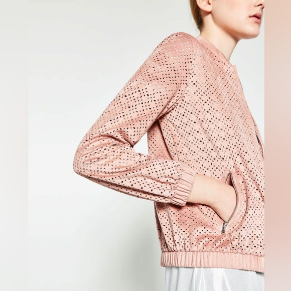 ZARA TRF  Perforated Suede Bomber Jacket - Picture 3 of 16